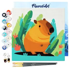 Figured'Art Mini Paint by Numbers Kit for Adults with Frame Tropical Capybara Small format 8"x8" - Craft Art Painting DIY Canvas Already Stretched on a Wooden Frame