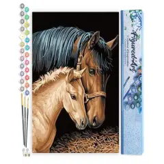 Figured'Art Paint by Numbers for Adults Horse and Foal 16"x20" - Craft Art Painting DIY Kit Rolled Canvas without frame