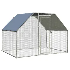 Silver Galvanized Steel Large Walk In Chicken Run Cage with PVC Coated Hexagonal Wire Mesh