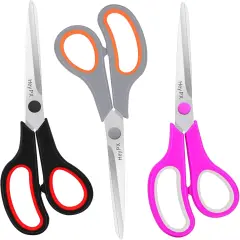 8.5" Scissors All Purpose for Office, Home, School, Sewing, Fabric and Crafts, Stainless Steel Heavy Duty Scissors with Ultra Sharp Blades and Comfort Grip Handles, 3 Pack, Multicolor