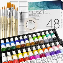 Watercolor Paint Set - 48 Piece Kit for Adults, Beginners & Professional Artists - 48 x 12ml Liquid Water Color Tubes - Richly Pigmented Vibrant Colors - Art Supplies