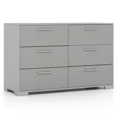 6 Drawer Grey Dresser with Wide Top and Metal Base Storage Cabinet for Bedroom or Entryway