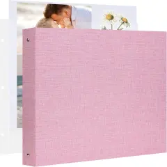 Large Scrapbook Album with 30 Sheets Plastic Sleeves and Scrap Book Paper 12x12 Inch, Linen Cover 3 Ring Photo album Scrapbooks for Wedding Baby Famliy Memory Pink