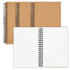 Paper Junkie 4 Pack Spiral Notebook Graph Paper, Small Graph Notebook with Kraft Cover, 5x7 inch, 50 Sheets Each, A5 Grid Notebooks for Sketching, Designing, Note-Taking, Brown Spiral Bound Journals