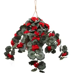 25" Red Hanging Geranium Basket &ndash; Lush Silk Flowers for Indoor & Outdoor Home D&eacute;cor