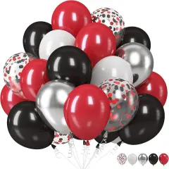 Black Red Silver Latex Balloons