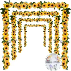8 Pack Artificial Sunflower Summer Floral Garland Decor,7.5ft Fake Sunflower Vines with Green Leaves, Silk Flowers Sunflower