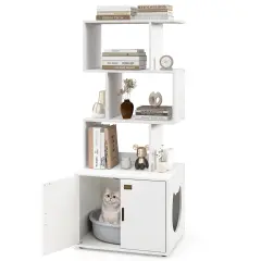 MDF Metal Cat Cabinet with Shelves and Litter Box Enclosure White