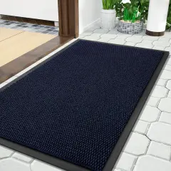Doormat Outdoor Indoor Entrance 36 x 17, All-Season All-Weather Front Door Mat, 100% Waterproof Welcome Matt for Floor Garage Outside Entry, Stain and Fade Resistant,Navy Blue