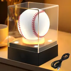 Baseball Display Case with LED Light & UV Protection &ndash; High Transparency Acrylic Cube Holder for Balls, Pool Balls, Tennis Balls, Golf Balls,Cards, Memorabilia Gifts