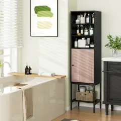 57 Inch Bathroom Tall Cabinet with and 3-Position Storage Adjustable Shelves and 1 Door Black