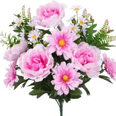 14 Stems Artificial Flowers Bouquet Mixed Bush Faux Peony Flowers Pink Fake Silk Flowers for Cemetery Home Wedding Table Centerpieces Spring Arrangements Decor (18.5")