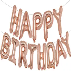 Happy Birthday Balloons Banner, 16 Inch Mylar Foil Letters Sign Inflatable Reusable Air Balloons for Girls Kids Birthday Party Supplies Baby Shower Decor (Rose Gold)
