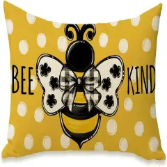 Spring Honey Bee Kind Lumbar Decorative Rectangle Pillow Cover 12 x 20, Summer Bumble Bee Yellow Porch Patio Outdoor Pillowcase, Polka Dots Seasonal Sofa Couch Cushion Case Home Decor