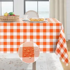 Halloween Gingham Checkered Square Tablecloth - Waterproof Buffalo Plaid Table Cloth Stain Resistant Washable Table Cover for Picnic/Camping/Outdoor - Orange and White, 54 x 54 Inch