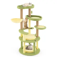 Multi-color Engineered Wood Multi-level Avocado Theme Cat Tree with Scratching Posts