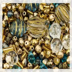 2.1oz (60 g) Mix of Unique Czech Bohemia Glass Pressed Beads, Rocailles, Aztec Pale Gold Crystal, Matte and Glossy, Hand Made BCV