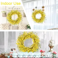 24" Spring Wreaths for Front Door Artificial Forsythia Flower Wreath on Grapevine Yellow Wreath with Green Leaves Silk Floral Wreath for Home Indoor Wall Window Garden Porch Farmhosue Decor