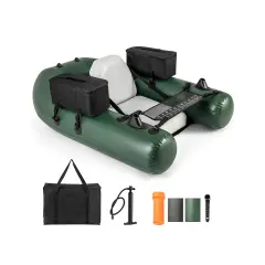 Camouflage Inflatable Fishing Float Tube with Adjustable Backrest and Storage Pockets