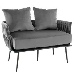Velvet Woven Loveseat and Cozy 2-Seater Sofa with Metal Legs Gray