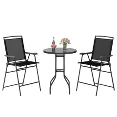 3 Pieces Outdoor Bar Stool Set with Umbrella Hole and Metal Frame Ideal for Outdoor