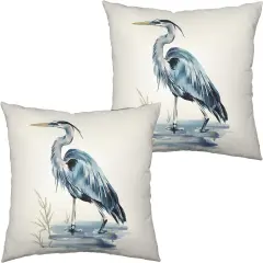 Watercolor Heron Pillow Covers Pelican Throw Pillow Covers 18x18 Set of 2 Summer Bird Pattern Double Sided Printing Pillow Case for Farmhouse Patio Living Room, Cotton Linen