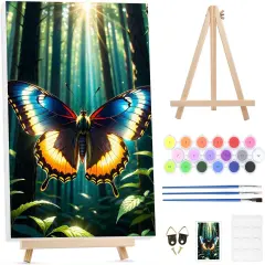Paint by Numbers Kit for Adults Beginners with Framed Canvas&Wooden Easel, DIY Acrylic Paint Color by Numbers Kits for Adults, Landscapes Butterfly Arts and Crafts for Home Decor 8x12inch
