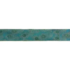 Northlight Green and Gold Peacock Feather Christmas Wired Craft Ribbon 2.5" x 16 Yards