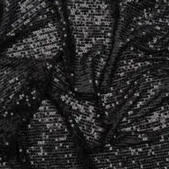 1 Yard Black Stretch Polyester Mesh Fabric Baby Sequins Stripes 49 inch Width