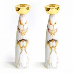 Gold Marble Candlesticks with Gold Holders