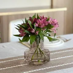 Amber Ribbed Short Glass Vase