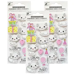 Pack of 3 - Little Birdie Birthday Wishes Embellishment 12/Pkg-Little Kitten
