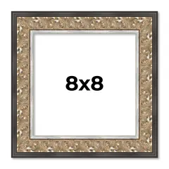 Square Ornate Silver Picture Frame - UV Acrylic, Foam Board Backing, Hanging Hardware