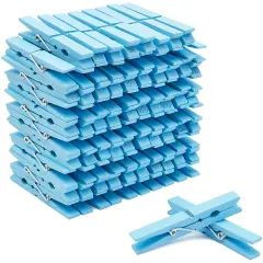 100 Pack Wooden Clothespins for Hanging Laundry, Crafts, Photos (Light Blue, 3.9 In)
