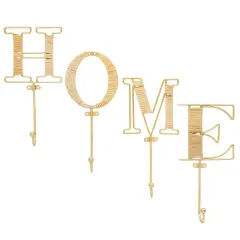 4 Piece Wall Mount Key Holder with 4 Hooks, Rustic Rattan Home Letters for Key Storage (4 x 10 In) Gold