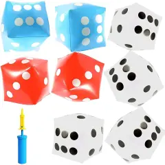 9 Pieces Giant Inflatable Dice with a Pump, Jumbo Die Set for Pool Floating Toys (3 Colors, 12 inches) Multicolor