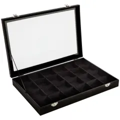 Black Velvet Jewelry Display Tray Organizer Case, Rock Collection Box for Gemstones, Crystals, Pendants (24 Grids Box, 14 x 9.5 x 2 In)