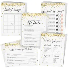 250 Pieces Bridal Shower Games for 50 Guests with Bingo Cards, He Said She Said Bridal Shower Games, Wedding Advice for Bachelorette, Celebrations (Gold)