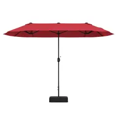 Polyester 13 Feet Double-Sided Patio Twin Table Umbrella with Crank Handle & UV Protection Wine
