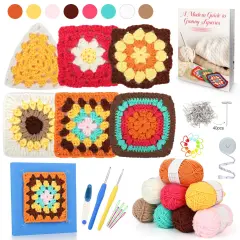 Katech Beginner Crochet Kit for Adults & Kids - Granny Square Blanket & Bags Kit