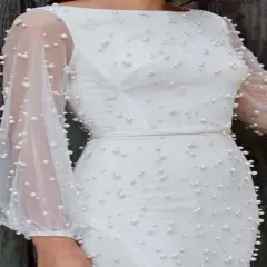 1 Yard White Pearl Mesh Lace Fabric Bridal Wedding Dress Sequin Beaded French Tulle 150 cm