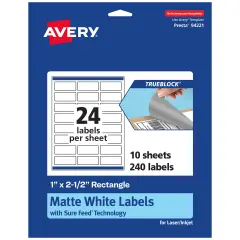 Avery TrueBlock Matte White Paper Labels,1" x 2-1/2" Rectangle