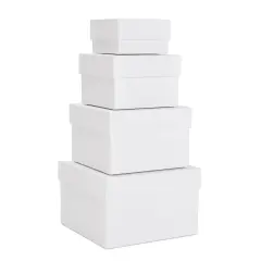 Stockroom Plus Set of 4 Sizes Square Nesting Gift Boxes with Lids for Presents, Stacking Decorative Goodie Box for Holidays, Wedding, Birthday, and Party Favors (White)