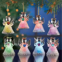 Collections Etc Color Changing Glass Angel Ornaments - Set of 8
