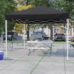 Emma and Oliver Tamar 8'x8'Weather Resistant, UV Coated Pop Up Canopy Tent with Reinforced Corners, Height Adjustable Frame and Carry Bag Black