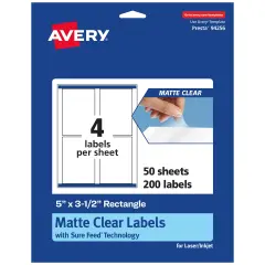 Avery Matte Clear Labels,5" x 3-1/2" Rectangle