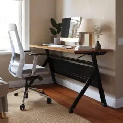 Emma and Oliver Griffin Heavy-Duty Flip Top Training Table with Nesting Design, Privacy Panel, Y-Legs, Tabletop, Metal Frame WalnutTop/BlackFrame