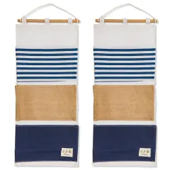 Wall Mounted Organizer with 3 Pockets for Hanging Storage (11.75 x 27 In, 2 Pack) Blue