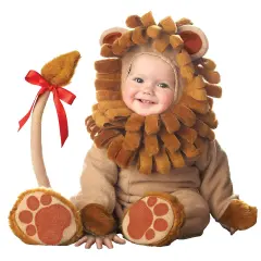Lion Infant Costume Lined Bodysuit Hood Plush Mane Tail Booties