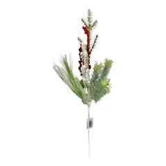21" Snow Flocked Pine & Pinecone Pick with Red Berries - Festive Christmas D&eacute;cor-XX1829